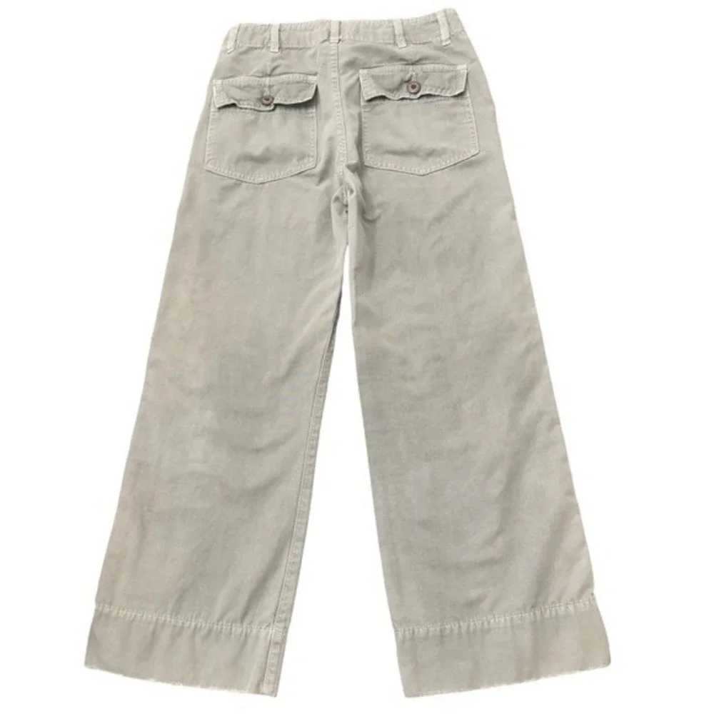 AMO Easy Army Wide Leg Cropped Cotton Pants Size 27 Button Fly Cray Green - Picture 5 of 13